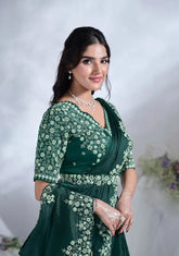 India Silk Olive Green Sarees Made From Crepe Satin Silk Blend Traditional Craftsmanship With A Soft Elegant Texture